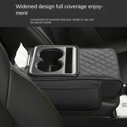 CruzeComfort™ Deluxe Car Armrest Cushion – PU Leather Center Console Pad with 2 Built-In Cup Holders & Height Booster
