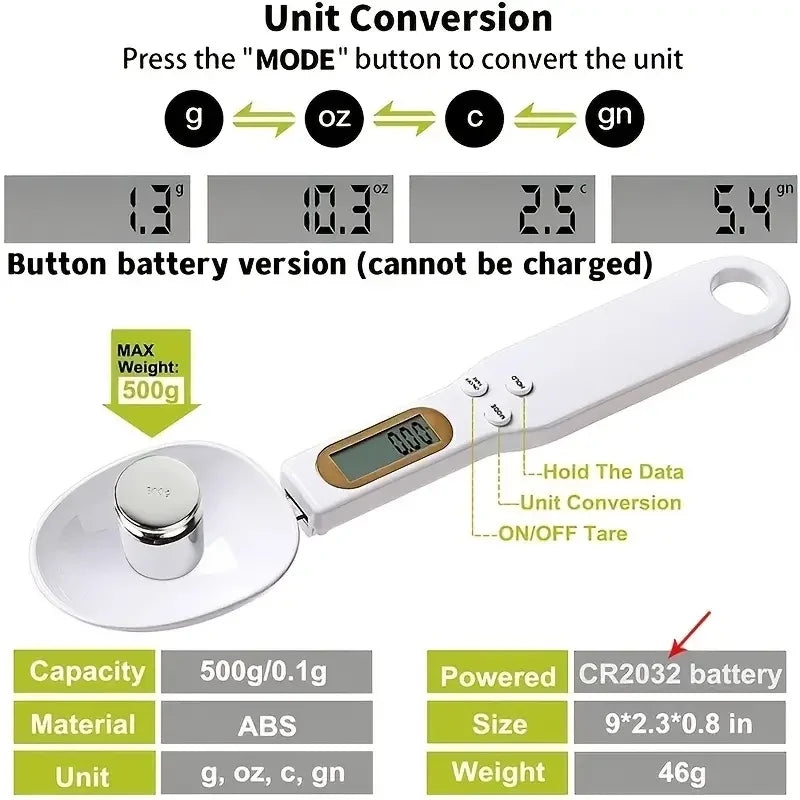 ZestyScoop™ Digital Mini Spoon Scale – Precision Measuring for gym workouts, kitchen measurements and more (0.1g–500g LCD Display)