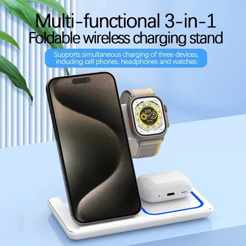 VoltNest™ 100W 3-in-1 Foldable Wireless Charging Station – Fast Charger for iPhone 16–12, Apple Watch S10–S8 & AirPods Pro/4/2