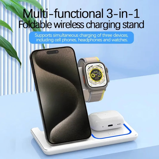 VoltNest™ 100W 3-in-1 Foldable Wireless Charging Station – Fast Charger for iPhone 16–12, Apple Watch S10–S8 & AirPods Pro/4/2